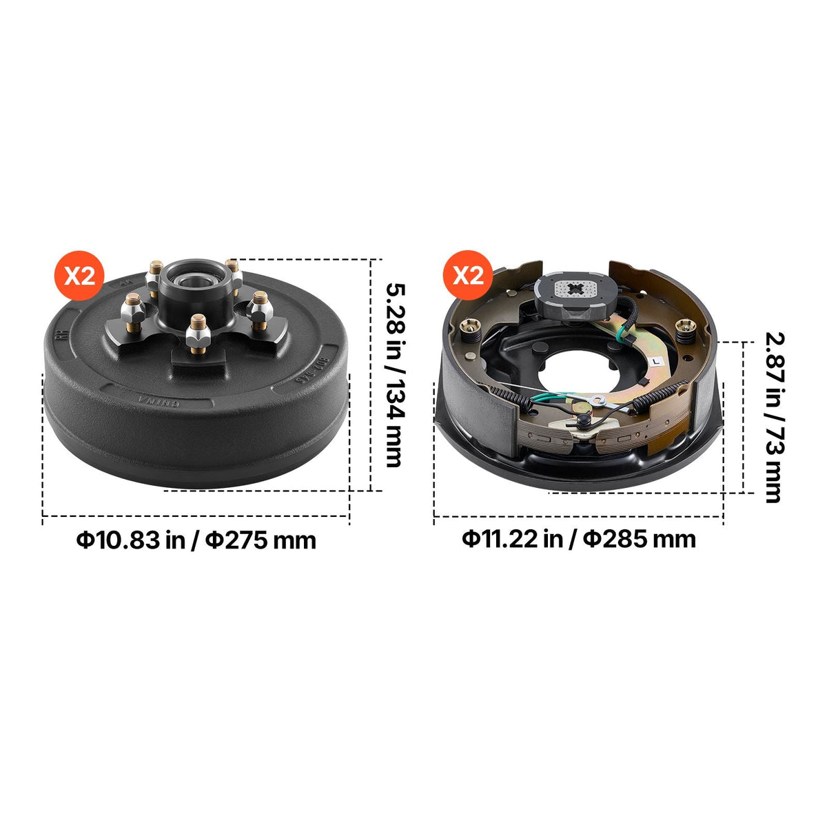 Electric Trailer Brake Assembly, 10 x 2-1/4 Inch, 1 Pair Self-Adjusting Electric Brakes Kit for 3500 lbs Trailer Axle, Backing Plates for Braking System Part Replacement, Fit for Trailers, RVs