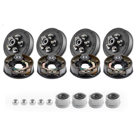 Electric Trailer Brake Assembly, 10 x 2-1/4 Inch, 2 Pairs Self-Adjusting Electric Brakes Kit for 3500 lbs Trailer Axle, Backing Plates for Braking System Part Replacement, Fit for Trailers, RVs