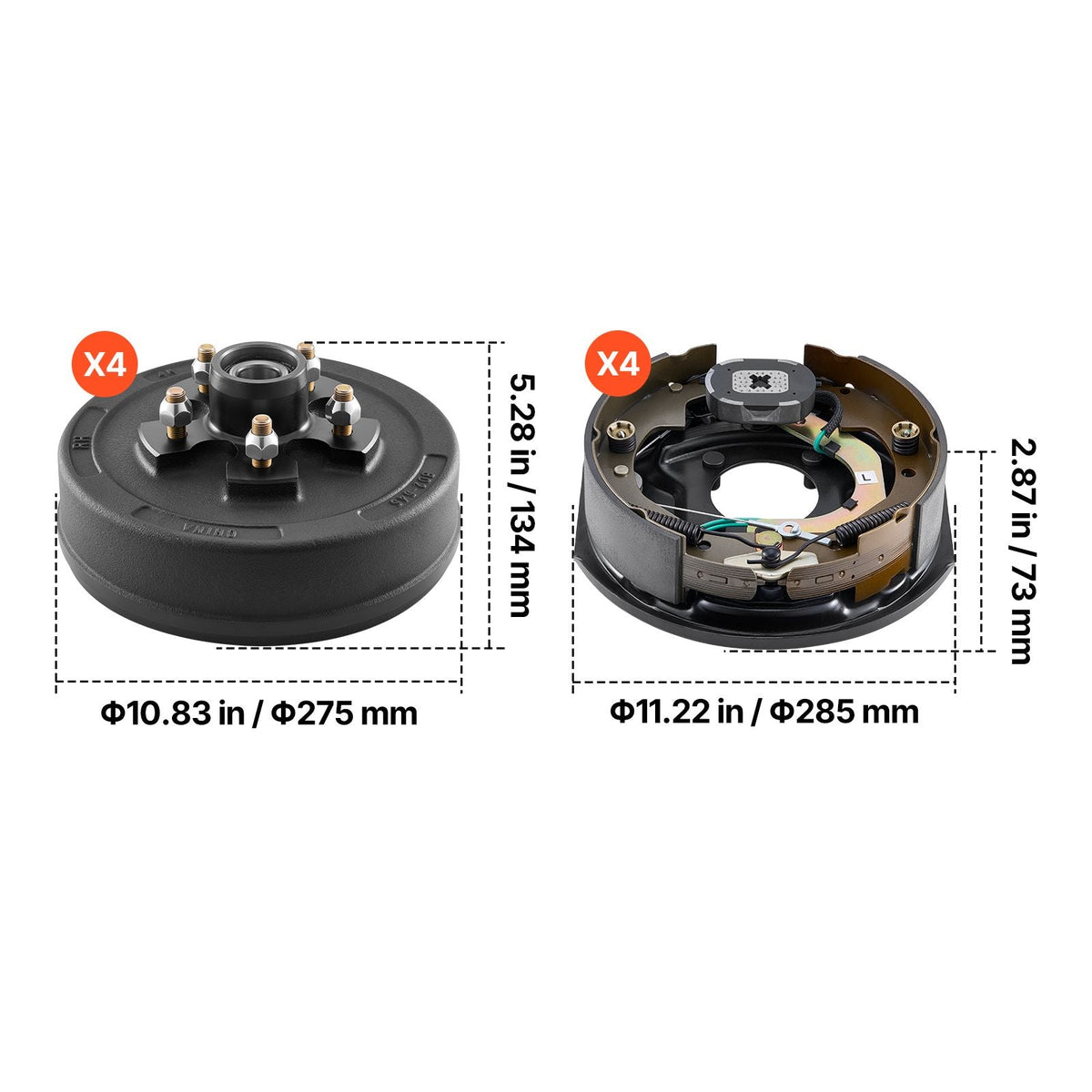 Electric Trailer Brake Assembly, 10 x 2-1/4 Inch, 2 Pairs Self-Adjusting Electric Brakes Kit for 3500 lbs Trailer Axle, Backing Plates for Braking System Part Replacement, Fit for Trailers, RVs