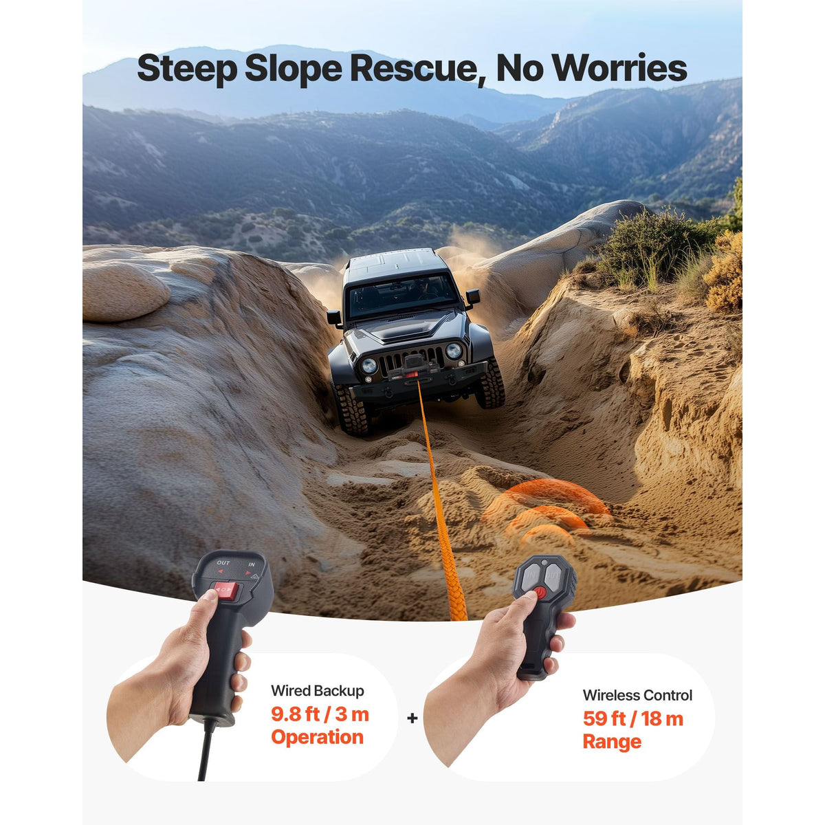Electric Winch, 13500 lbs Load Capacity, 12V DC Truck Winch with Φ3/8 in x 92 ft Synthetic Rope, Wireless & Wired Remote Control, IP67 Waterproof for Towing Off-Road SUV Jeep Trailer Boat