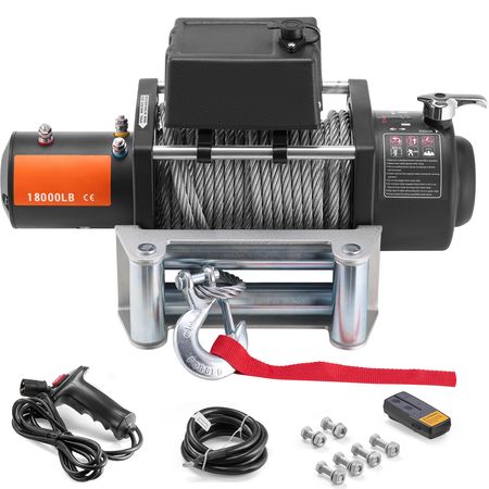 Electric Winch, 18,000 lb, 12V DC Truck Winch with Φ7/16 in x 85 ft Steel Cable Roller Fairlead Wireless & Wired Remote Control, IP55 Waterproof for Towing Off-Road SUV Jeep Truck Trailer Boat