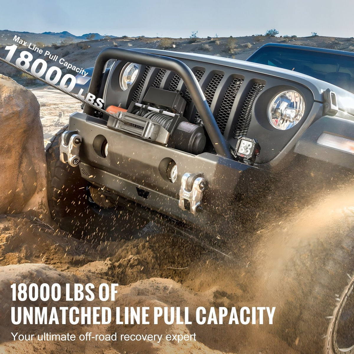 Electric Winch, 18,000 lb, 12V DC Truck Winch with Φ7/16 in x 85 ft Steel Cable Roller Fairlead Wireless & Wired Remote Control, IP55 Waterproof for Towing Off-Road SUV Jeep Truck Trailer Boat
