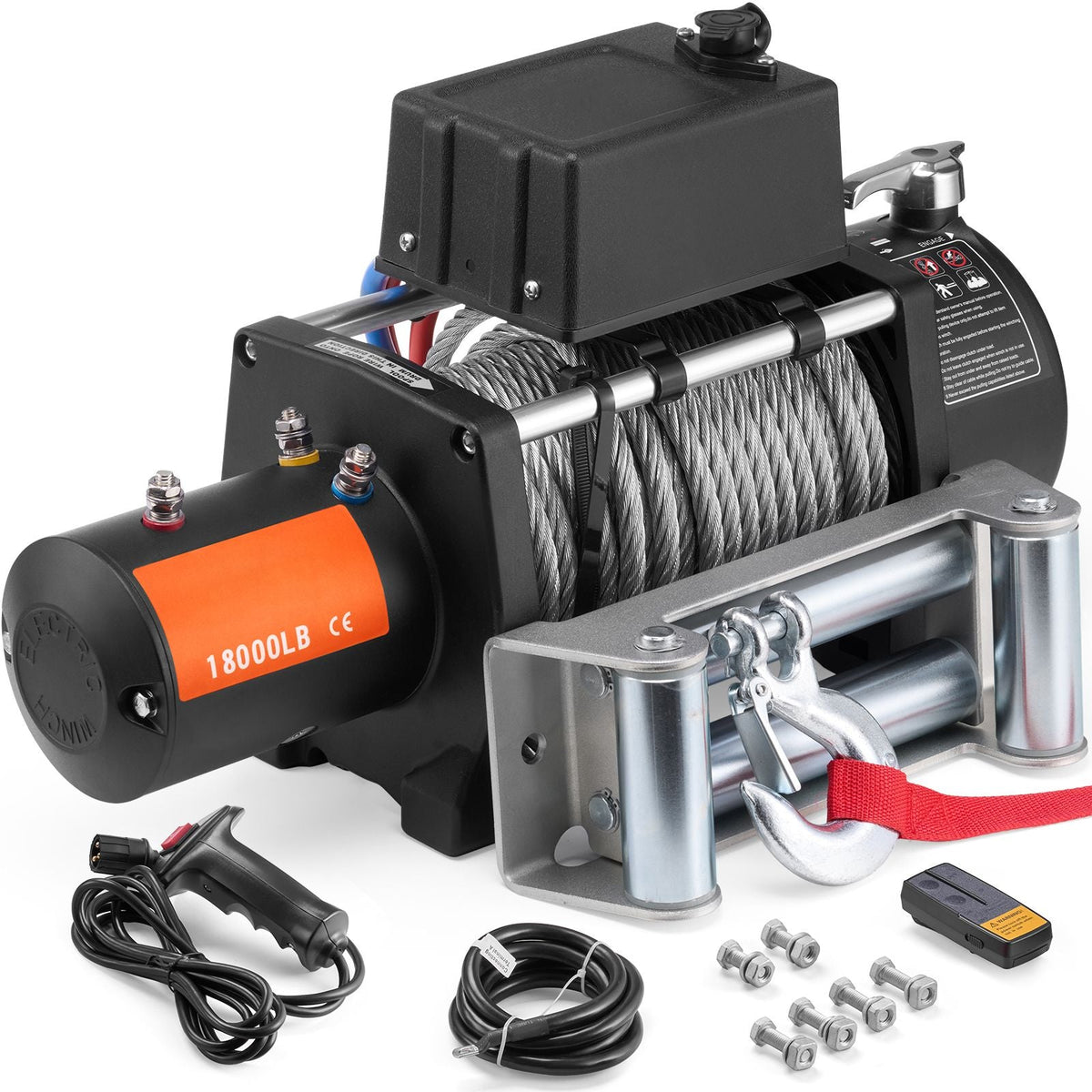 Electric Winch, 18,000 lb, 12V DC Truck Winch with Φ7/16 in x 85 ft Steel Cable Roller Fairlead Wireless & Wired Remote Control, IP55 Waterproof for Towing Off-Road SUV Jeep Truck Trailer Boat