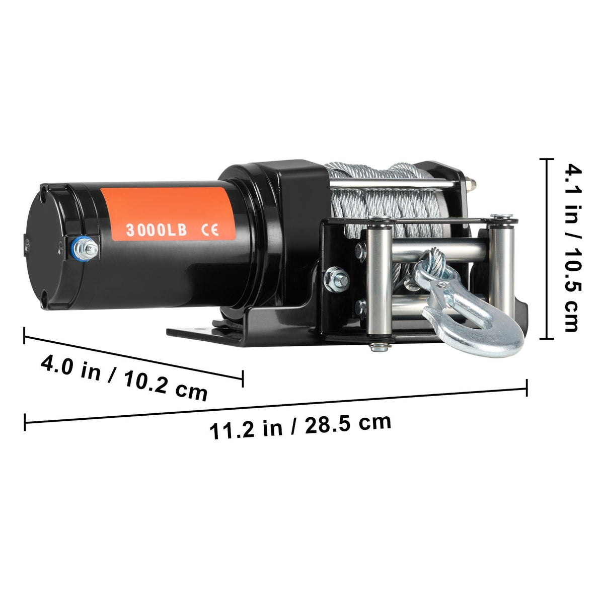 Electric Winch, 3000 lb Line Pull Capacity, 12V DC ATV/UTV Winch with Φ3/16 in x 39 ft 7 Strands Steel Cable Roller Fairlead Wired Remote Control, IP55 Waterproof for Towing UTV ATV Off-Road