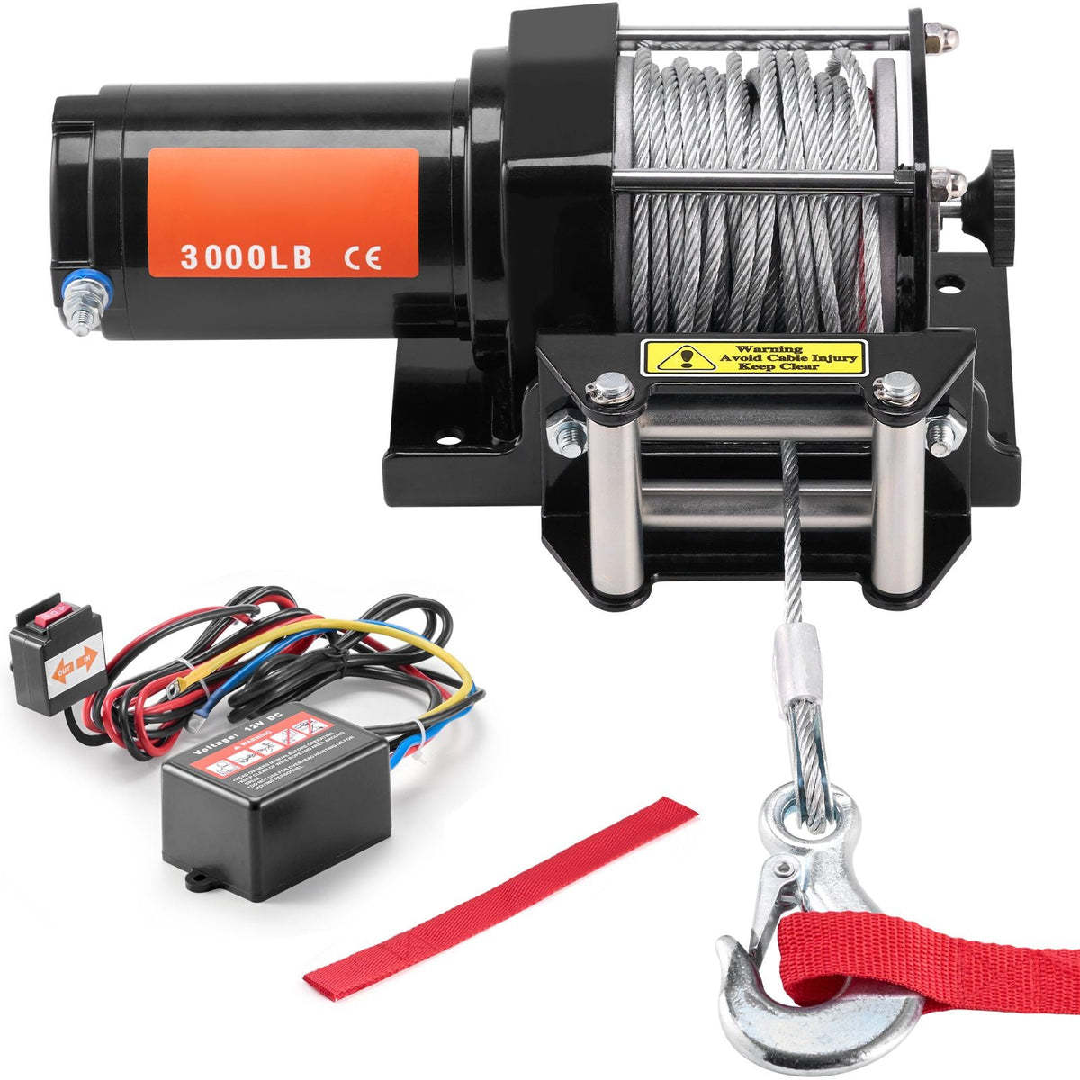 Electric Winch, 3000 lb Line Pull Capacity, 12V DC ATV/UTV Winch with Φ3/16 in x 39 ft 7 Strands Steel Cable Roller Fairlead Wired Remote Control, IP55 Waterproof for Towing UTV ATV Off-Road