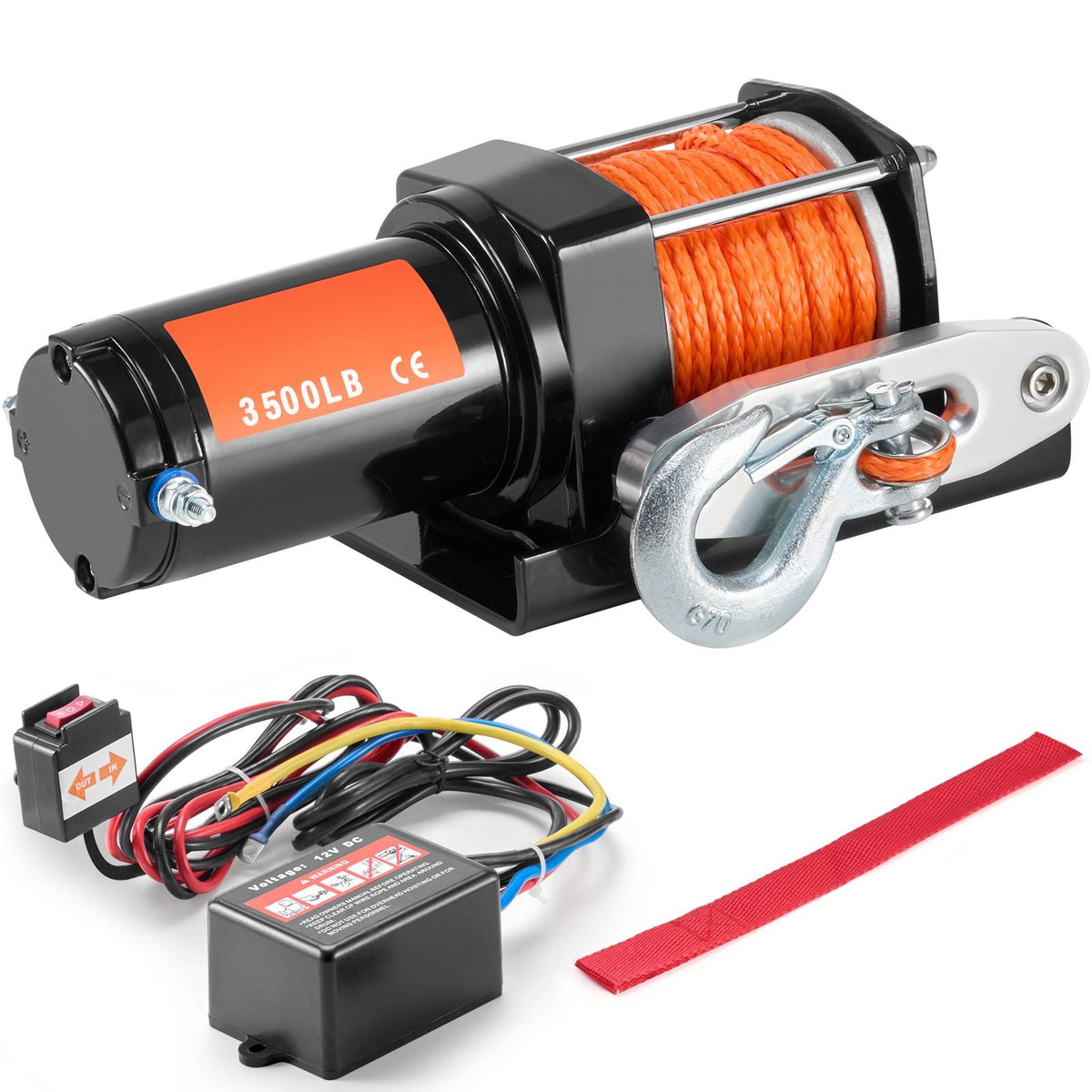 Electric Winch, 3500 lb Line Pull Capacity, 12V DC ATV/UTV Winch with Φ3/16 in x 39 ft 12 Strands Synthetic Rope Aluminum Fairlead Wired Remote Control, IP55 Waterproof for Towing UTV ATV Boat