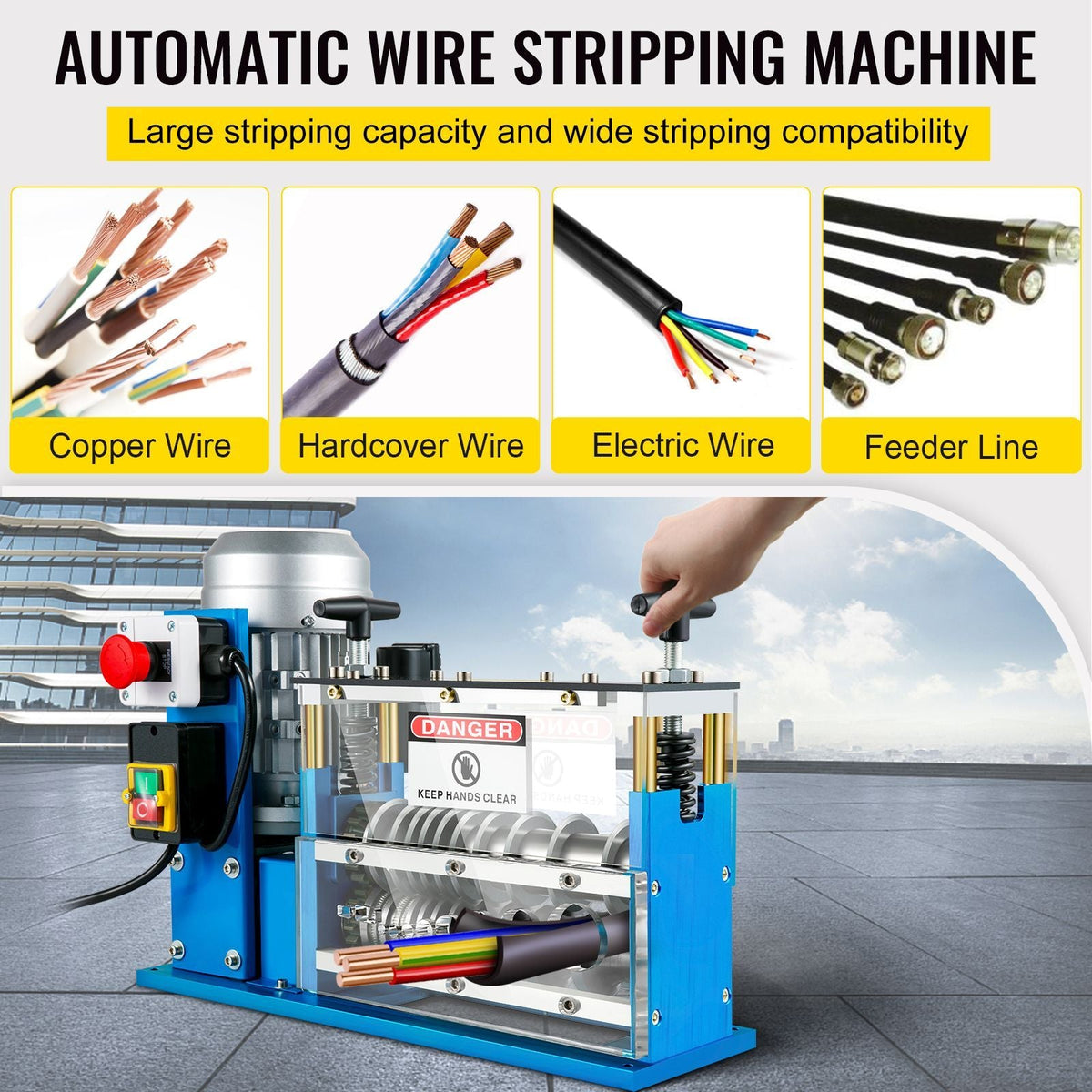 Electric Wire Stripping Machine, 370W 0.06 inch -1.5 inch Automatic Motorized Cable Stripper with 75 ft/min Speed, 11 Channels 10 Blades Strip Machinery, Scrap Handling Tool for Recycling Copper