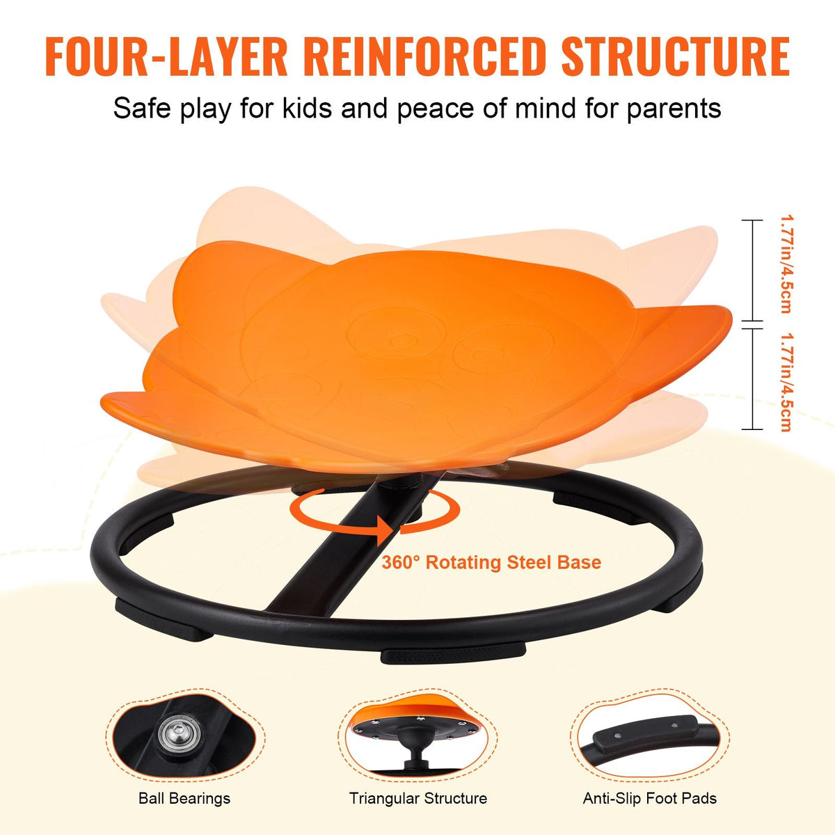 Elephant Kids Swivel Chair, 220 LBS Capacity, 360° Spinning Chair, Autistic Kids Sensory Toy Chair with Non-Slip Metal Base, Toddler Sit and Spin Chair for Coordination Balance Focus Orange