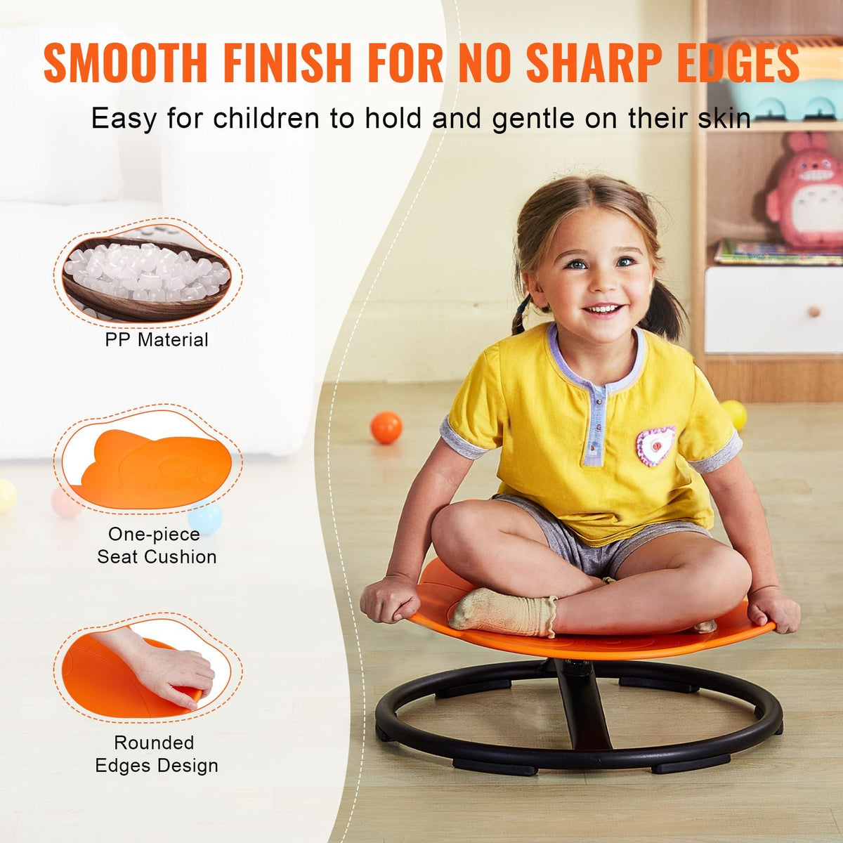 Elephant Kids Swivel Chair, 220 LBS Capacity, 360° Spinning Chair, Autistic Kids Sensory Toy Chair with Non-Slip Metal Base, Toddler Sit and Spin Chair for Coordination Balance Focus Orange