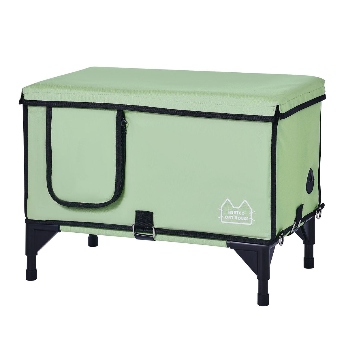 Elevated Heated Cat House, Cuboid Kitty Shelter with Adjustable Temperature and Timer, 900D Oxford Cloth Foldable Cat Shelter with Heated Pad for Winter to Stay Warm and Cozy, Green (Large)