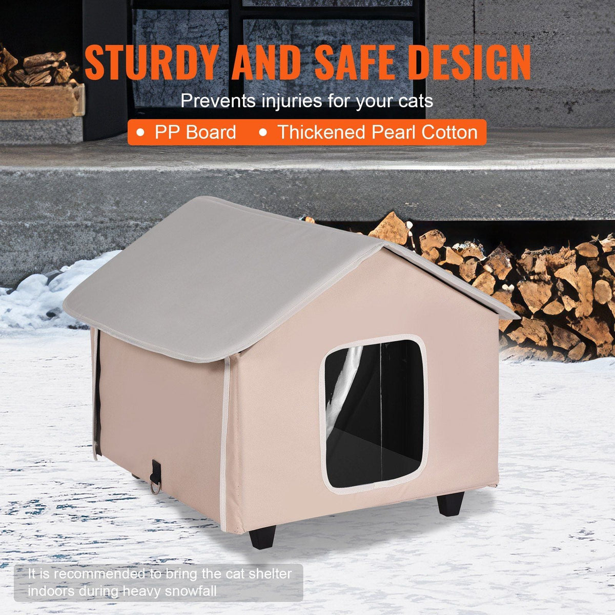 Elevated Heated Cat House Kitty Shelter with Heated Pad Brown Middle