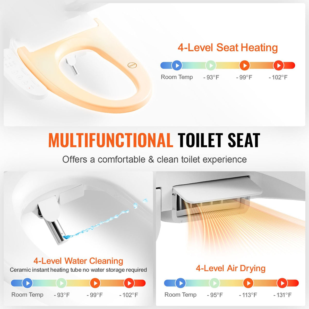 Elongated Bidet Toilet Seat Electric Smart Heated Seat Side Arm Control