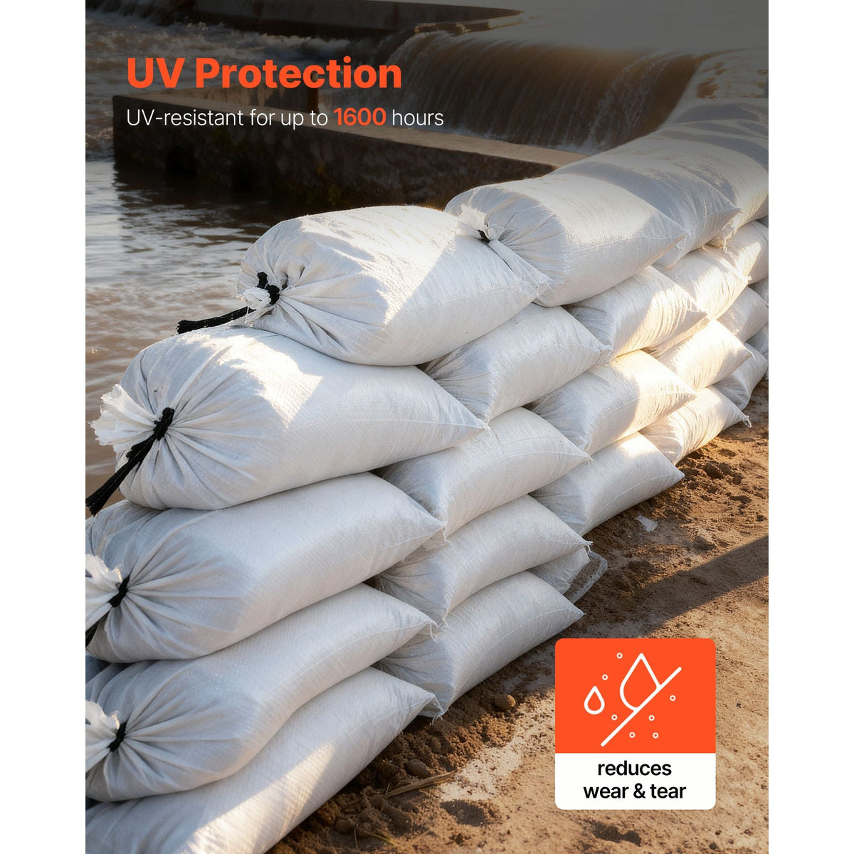 Empty Sandbags, 200 Packs 16 x 26 in, Heavy Duty Sand Bags Sacks with Ties, 50lb Capacity Woven Polypropylene Sandbags, Tear-Resistant & UV-Resistant Sand Bags for Flood Protection Barrier