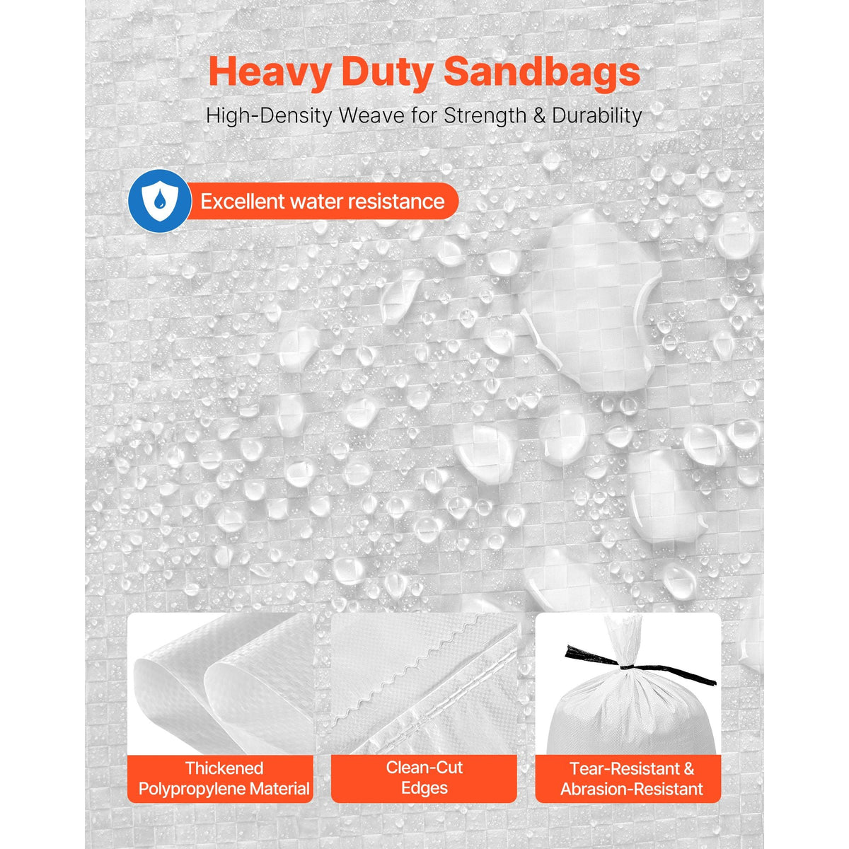 Empty Sandbags, 500 Packs 16 x 26 in, Heavy Duty Sand Bags Sacks with Ties, 50lb Capacity Woven Polypropylene Sandbags, Tear-Resistant & UV-Resistant Sand Bags for Flood Protection Barrier
