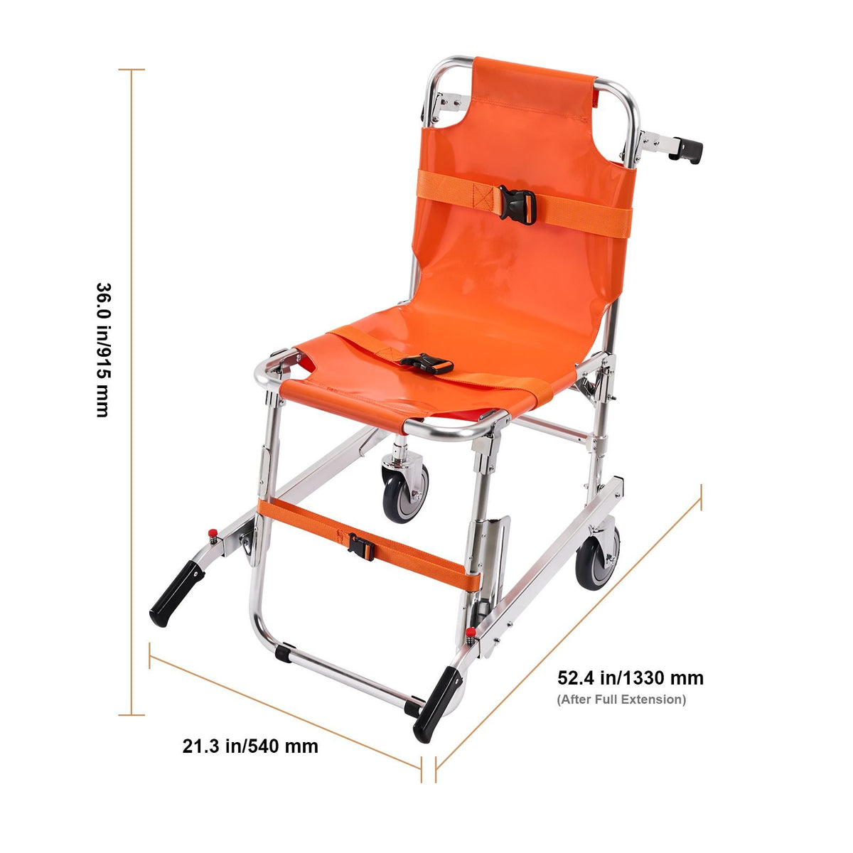 EMS Stair Chair, 350 lbs Load Capacity, Foldable Aluminum Emergency Stair Climbing Wheelchair with 2 Wheels, Portable Stair Lift Chair Ambulance Firefighter Evacuation Use for Elderly, Disabled