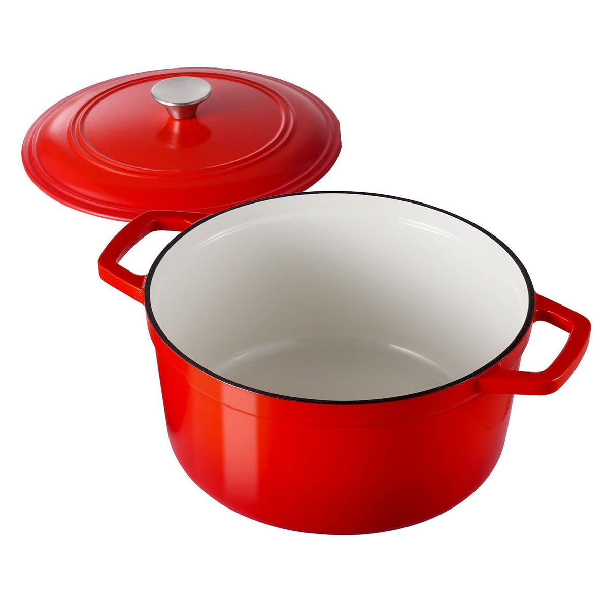 Enameled Cast Iron Dutch Oven, 6 Quart Pot with Lid and Dual Handles, Heavy-Duty Durable Cookware Pan, Oven Induction Compatible up to 500Fahrenheit, for Braising, Stews, Bread Baking, Red