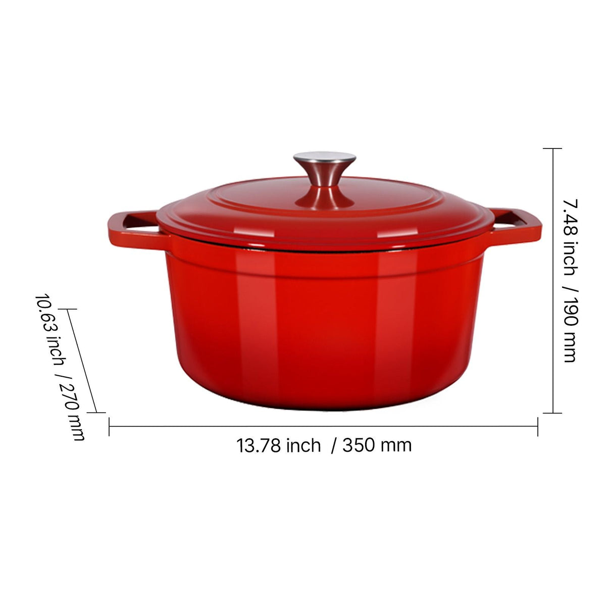 Enameled Cast Iron Dutch Oven, 6 Quart Pot with Lid and Dual Handles, Heavy-Duty Durable Cookware Pan, Oven Induction Compatible up to 500Fahrenheit, for Braising, Stews, Bread Baking, Red