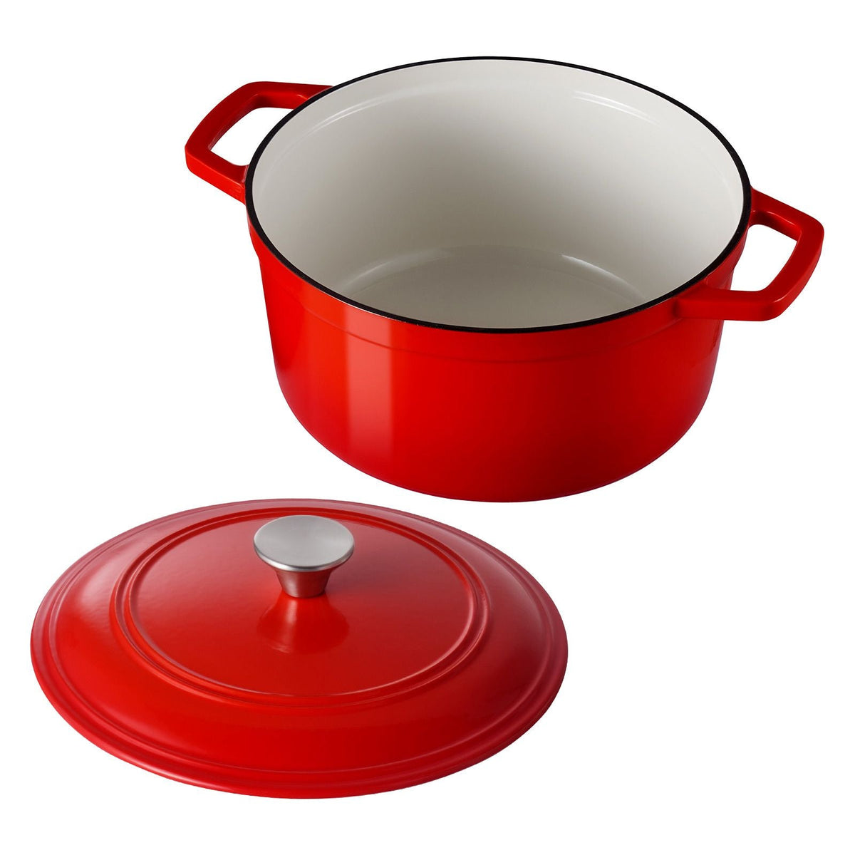Enameled Cast Iron Dutch Oven, 6 Quart Pot with Lid and Dual Handles, Heavy-Duty Durable Cookware Pan, Oven Induction Compatible up to 500Fahrenheit, for Braising, Stews, Bread Baking, Red