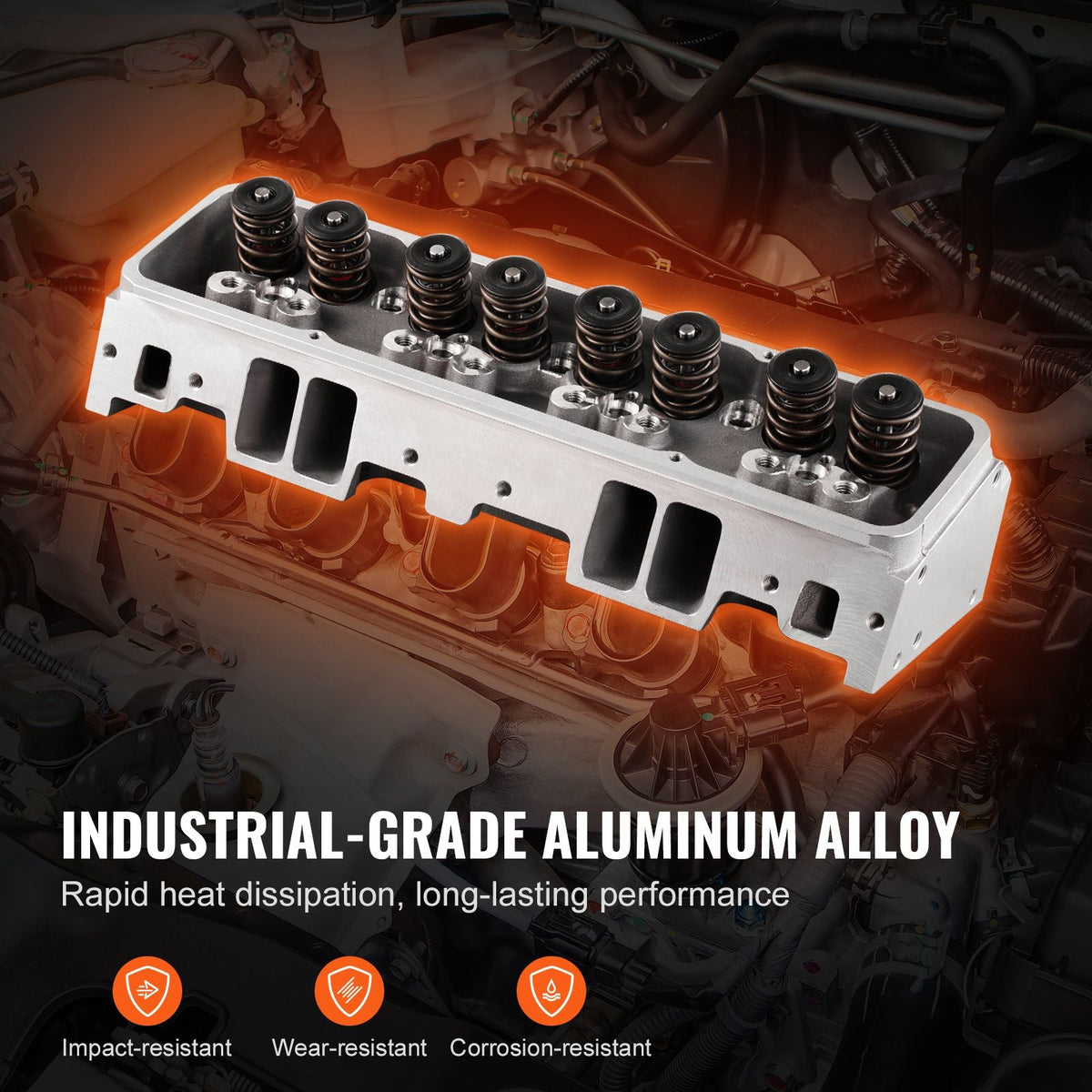 Engine Cylinder Head Assembly Replacement, Aluminum Engine Cylinder Head Kit, Compatible with Small Block Chevrolet Engines, SBC 327/ 350/ 383, Corvette, Camaro, Z06