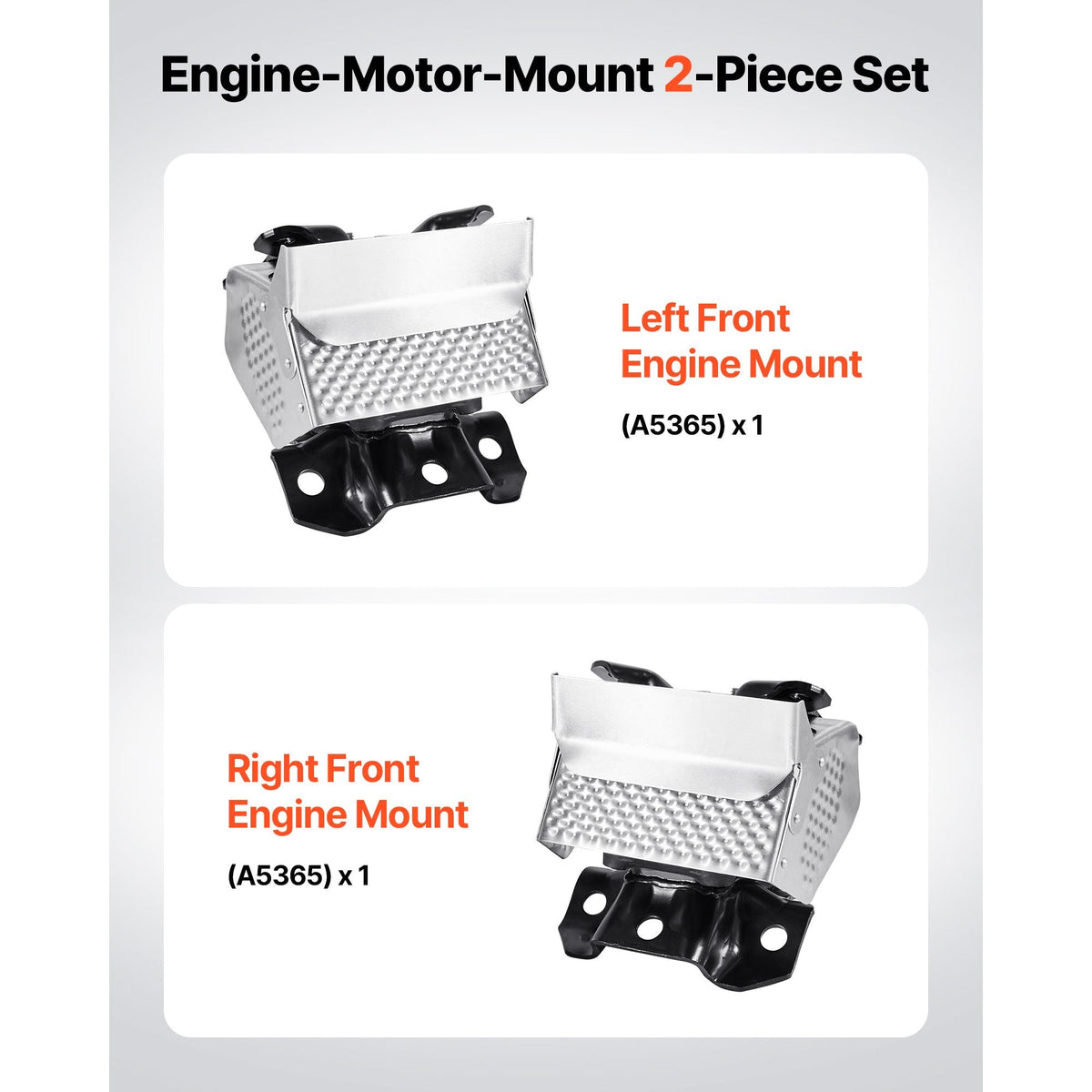Engine Motor Mount Kit Replacement, Set of 2, Compatible with 2007–2013 Chevrolet Silverado 1500 5.3L V8, Replace OE# A5365, A5365, Secure Support, Left and Right Front Mounts