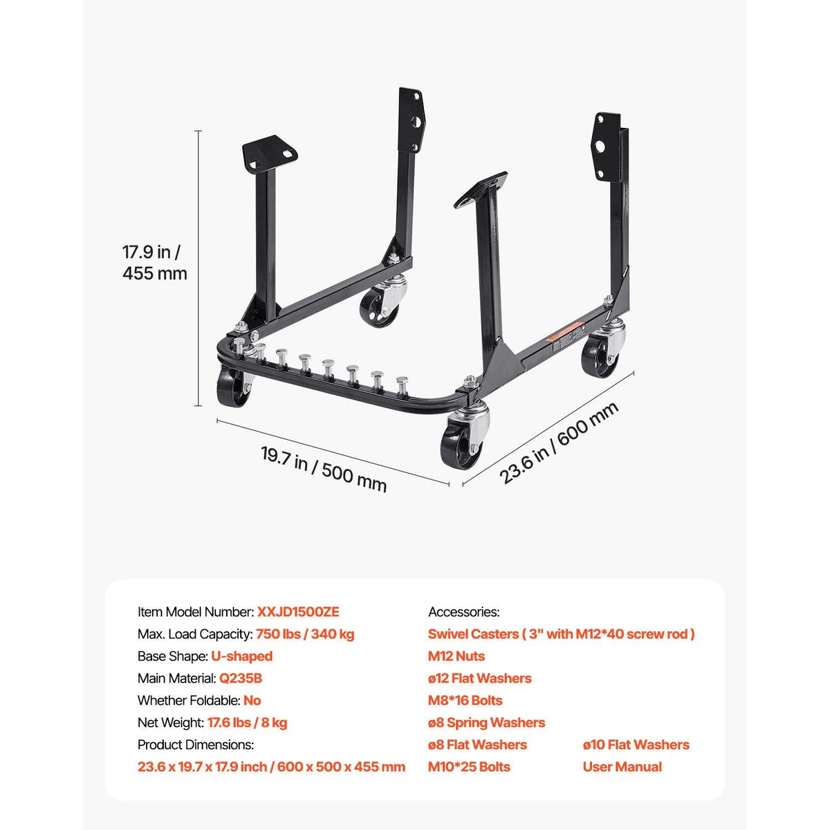 Engine Stand, 750 LBS Load Capacity Engine Motor Stand, Heavy-Duty Steel Motor Holder with 4 Swivel Casters and 4 Hook Positions, Suitable for BB-CHEVY and GEN-1 SB-CHEVY Engines