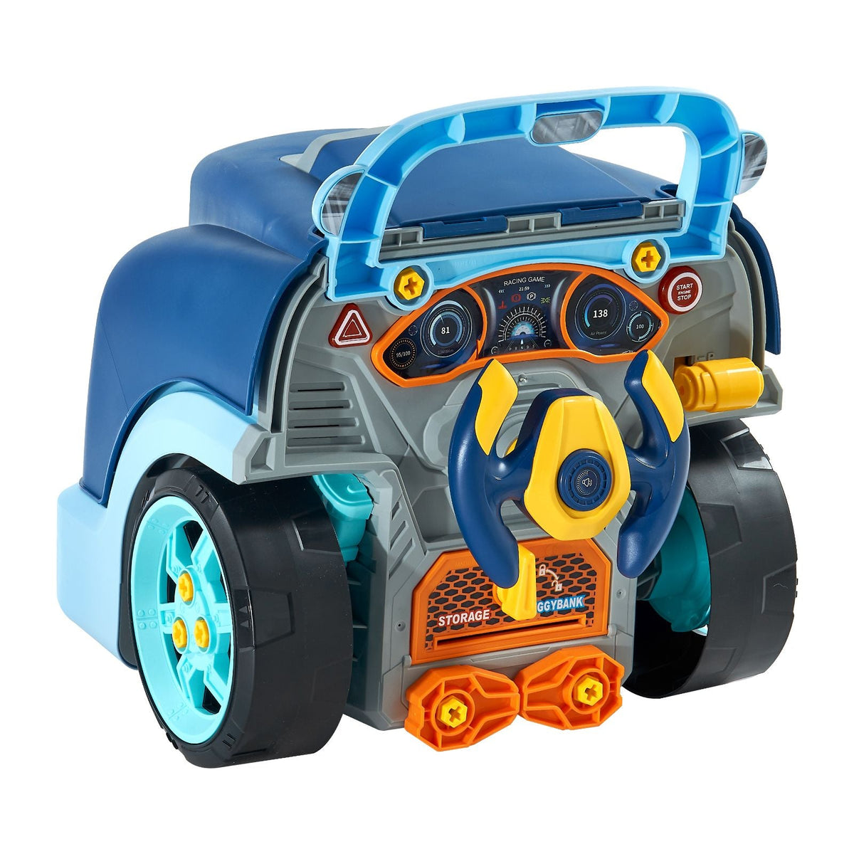 Engine Toy, 60 Pieces, Kids Mechanic Car Repair Set with Removable Parts, Lights and Sounds, Steering Wheel and Horn, Kids Mechanic Workshop Set for Toddler Ages 3 Years and Up, Blue