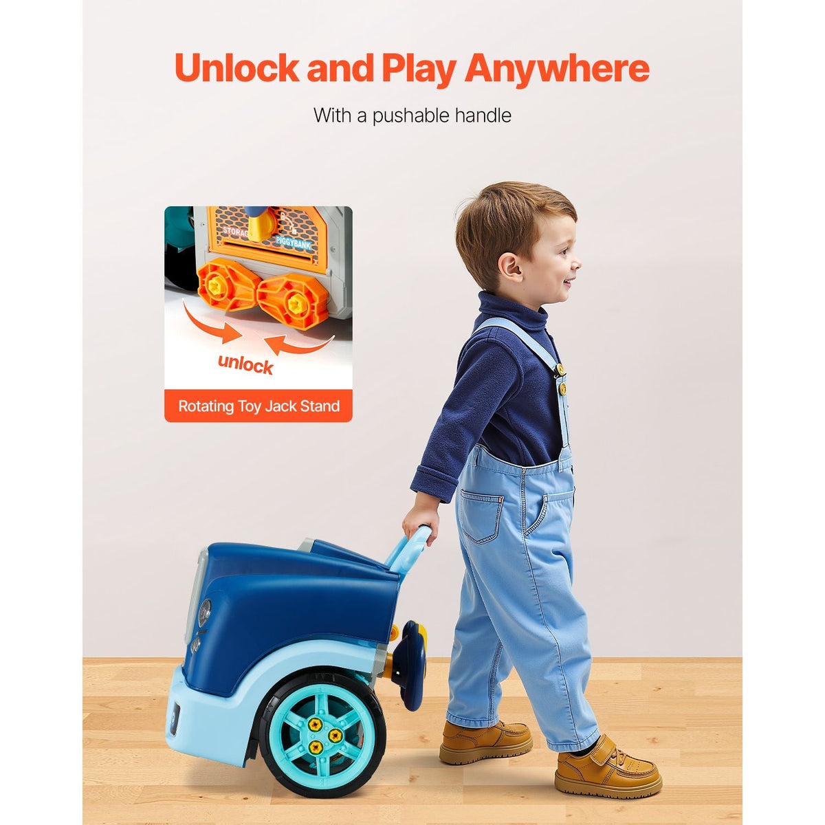 Engine Toy, 60 Pieces, Kids Mechanic Car Repair Set with Removable Parts, Lights and Sounds, Steering Wheel and Horn, Kids Mechanic Workshop Set for Toddler Ages 3 Years and Up, Blue