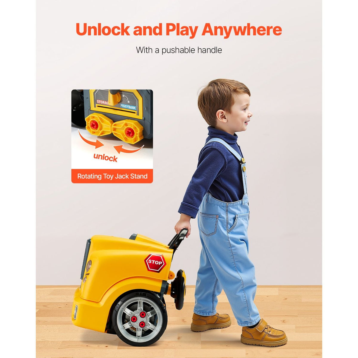 Engine Toy, 60 Pieces, Kids Mechanic Car Repair Set with Removable Parts, Lights and Sounds, Steering Wheel and Horn, Kids Mechanic Workshop Set for Toddler Ages 3 Years and Up, Yellow