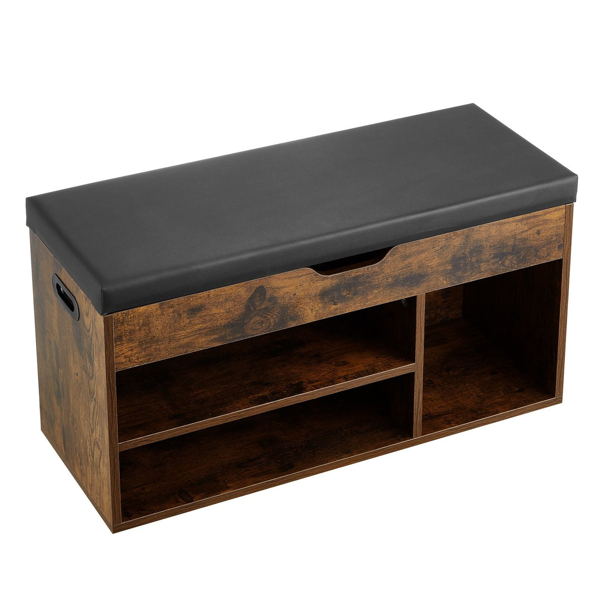 Entryway Shoe Bench, 31.7 x 12.0 x 17.5 Inch Shoe Storage Organizer with Lift Top Storage Space, 300lbs Bench with Cushion Seat and 3 Cabinets for Hallway, Living Room, Bedroom, Brown + Black