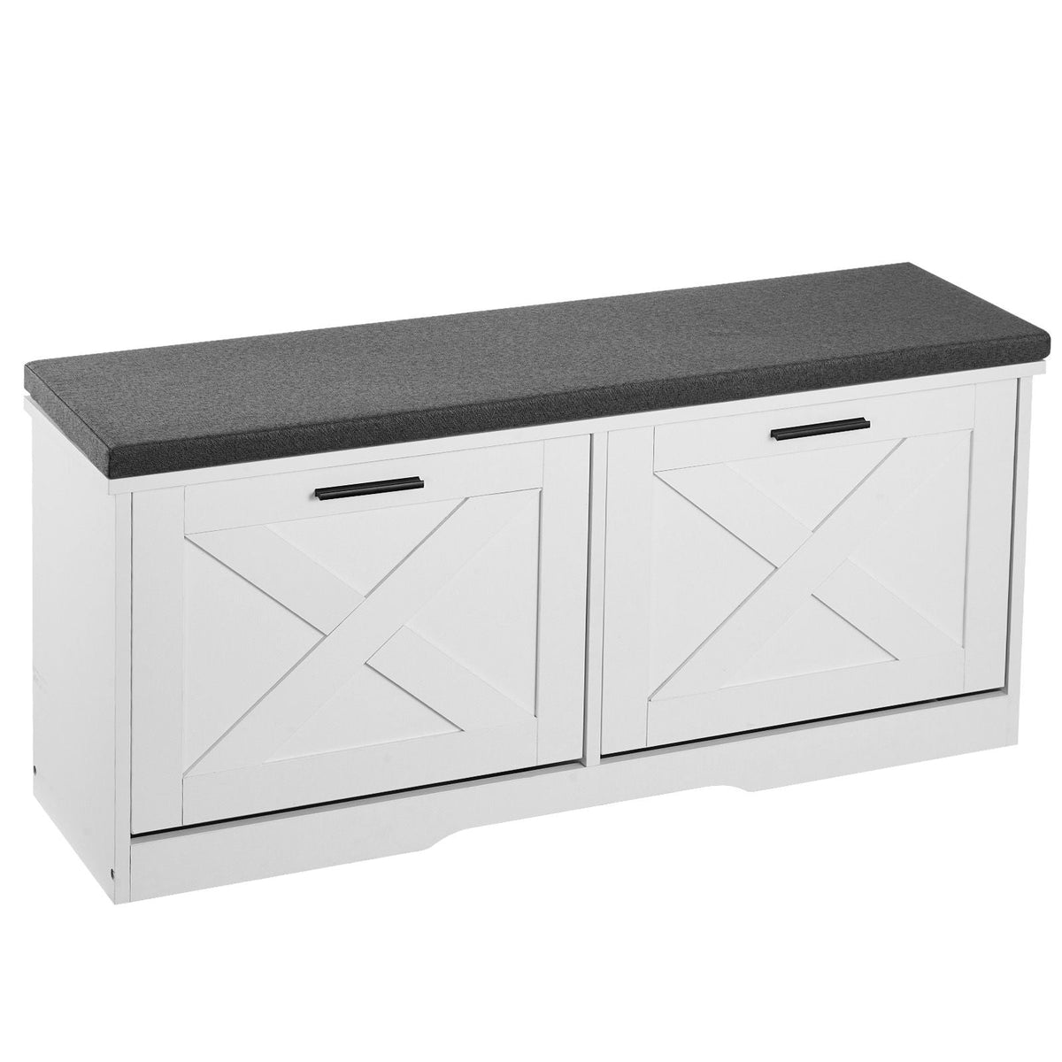 Entryway Shoe Storage Bench, 39.4 x 12.0 x 18.7 Inch Shoe Organizer with Flip Drawers, 440lbs Narrow Shoes Rack Bench with Cushion & Flip Doors, for Hallway, Living Room, Bedroom, Black + White