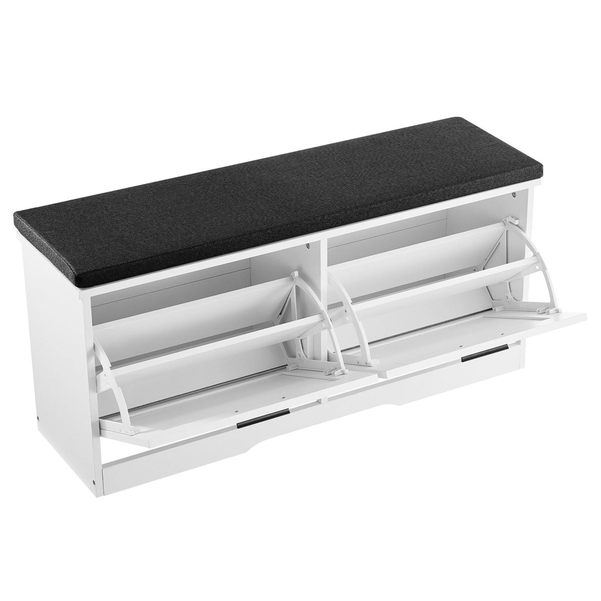 Entryway Shoe Storage Bench, 39.4 x 12.0 x 18.7 Inch Shoe Organizer with Flip Drawers, 440lbs Narrow Shoes Rack Bench with Cushion & Flip Doors, for Hallway, Living Room, Bedroom, Black + White