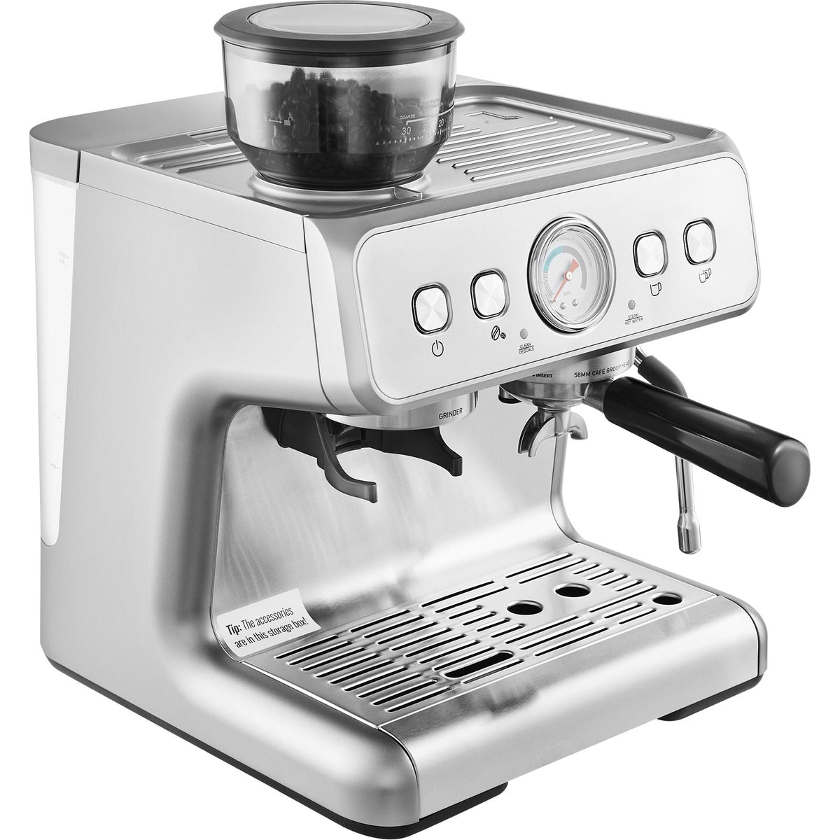 Espresso Machine with Grinder, 15 Bar Semi-Automatic Espresso Coffee Maker with Milk Frother Steam Wand, Removable Water Tank & Pressure Gauge for Cappuccino, Latte, Machiato, PID Control System