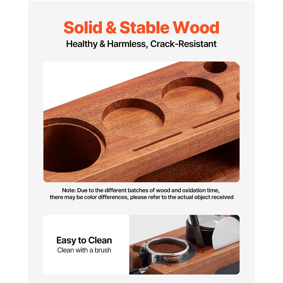 Espresso Tamping Station, Sapele Wood, 8-in-1 Multifunctional Tamping Station with Detachable Slot, Easy to Clean Espresso Knock Box with Non-Slip Base, Fits for 51-58 mm Handles