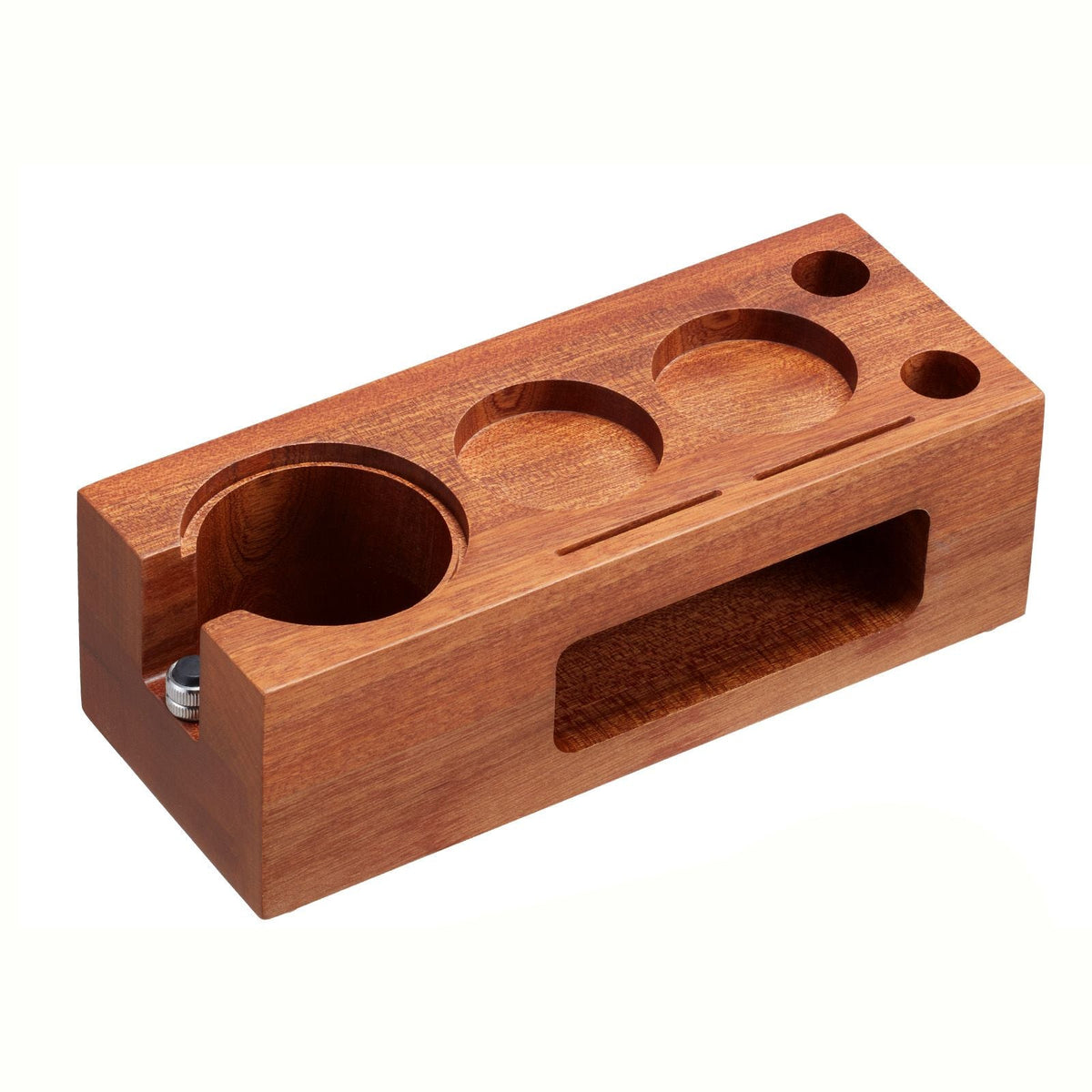 Espresso Tamping Station, Sapele Wood, 8-in-1 Multifunctional Tamping Station with Detachable Slot, Easy to Clean Espresso Knock Box with Non-Slip Base, Fits for 51-58 mm Handles