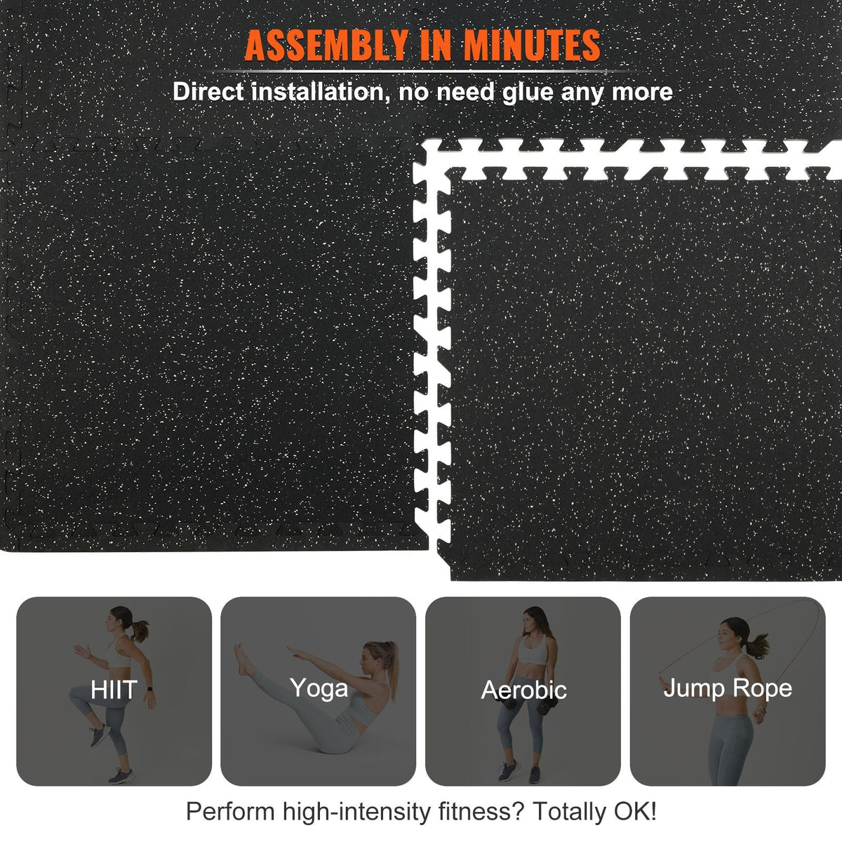 EVA Interlocking Foam Floor Mats, 0.56 in Thickened 6 Pcs Puzzle Rubber Tiles, 24 x 24 in Exercise Floor Mat for Workout & Fitness, Heavy Duty Flooring Mats for Home, Gym, Office-24 Sq Ft
