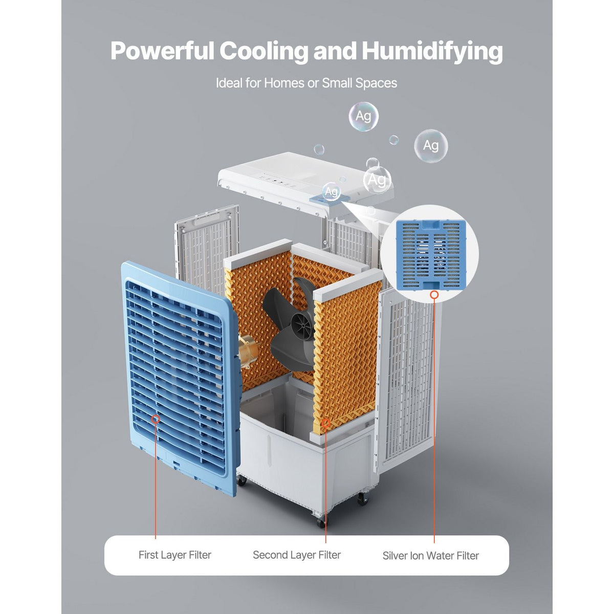 Evaporative Air Cooler, 4129 CFM with 12.7 Gallon Water Tank Swamp Cooler, Portable Cooling Fan with Remote Control, 12H Timer, 4 Ice Boxes, Quiet Operation, 3 Wind Speeds for Outdoor Indoor Use