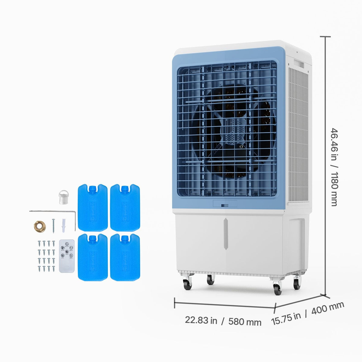 Evaporative Air Cooler, 4129 CFM with 12.7 Gallon Water Tank Swamp Cooler, Portable Cooling Fan with Remote Control, 12H Timer, 4 Ice Boxes, Quiet Operation, 3 Wind Speeds for Outdoor Indoor Use
