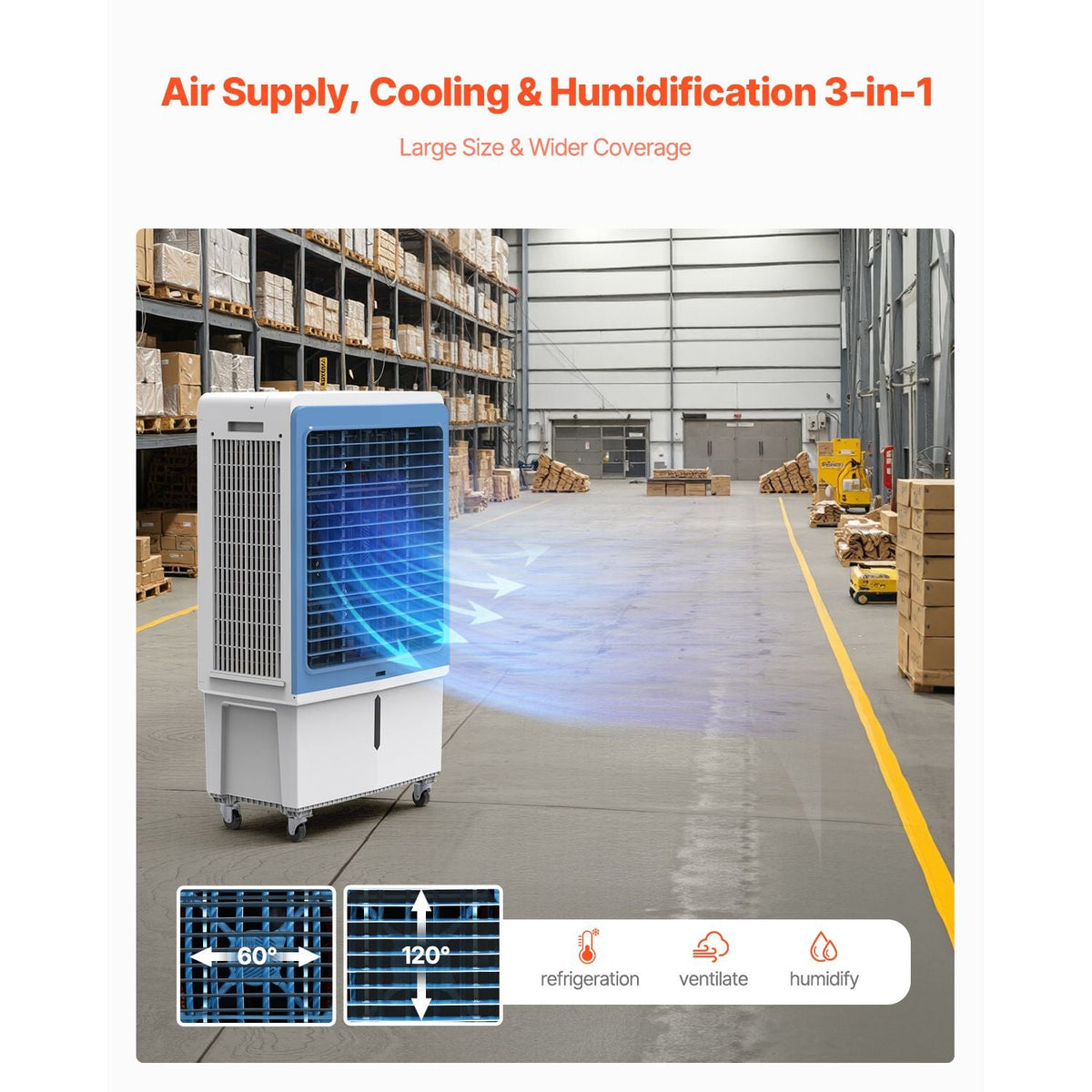 Evaporative Air Cooler, 4129 CFM with 12.7 Gallon Water Tank Swamp Cooler, Portable Cooling Fan with Remote Control, 12H Timer, 4 Ice Boxes, Quiet Operation, 3 Wind Speeds for Outdoor Indoor Use
