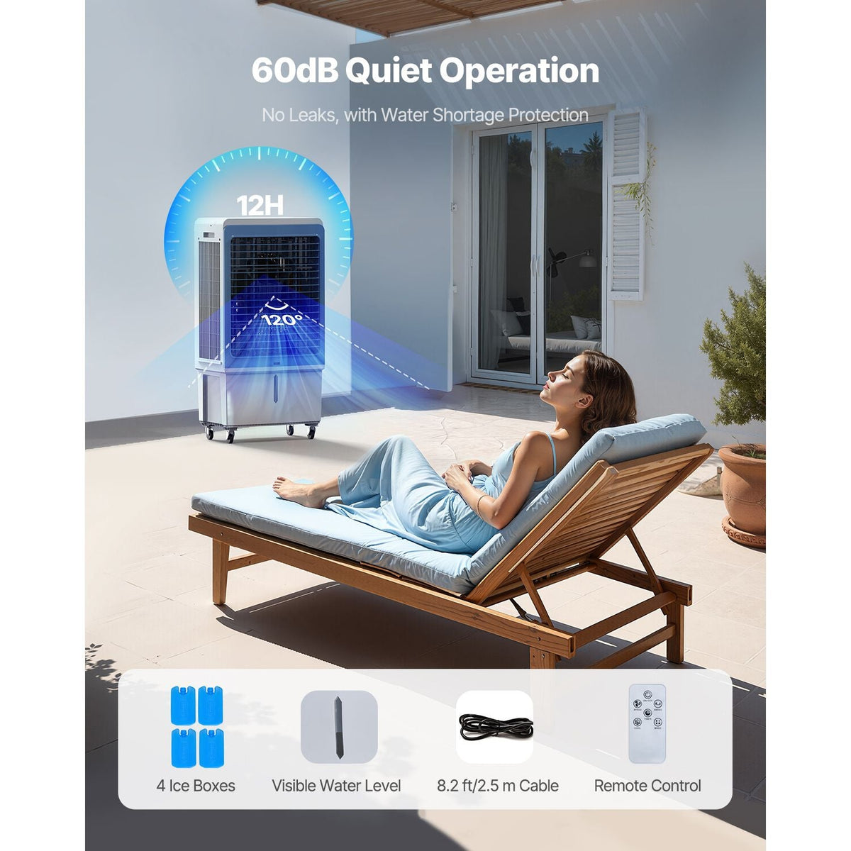 Evaporative Air Cooler, 4129 CFM with 12.7 Gallon Water Tank Swamp Cooler, Portable Cooling Fan with Remote Control, 12H Timer, 4 Ice Boxes, Quiet Operation, 3 Wind Speeds for Outdoor Indoor Use