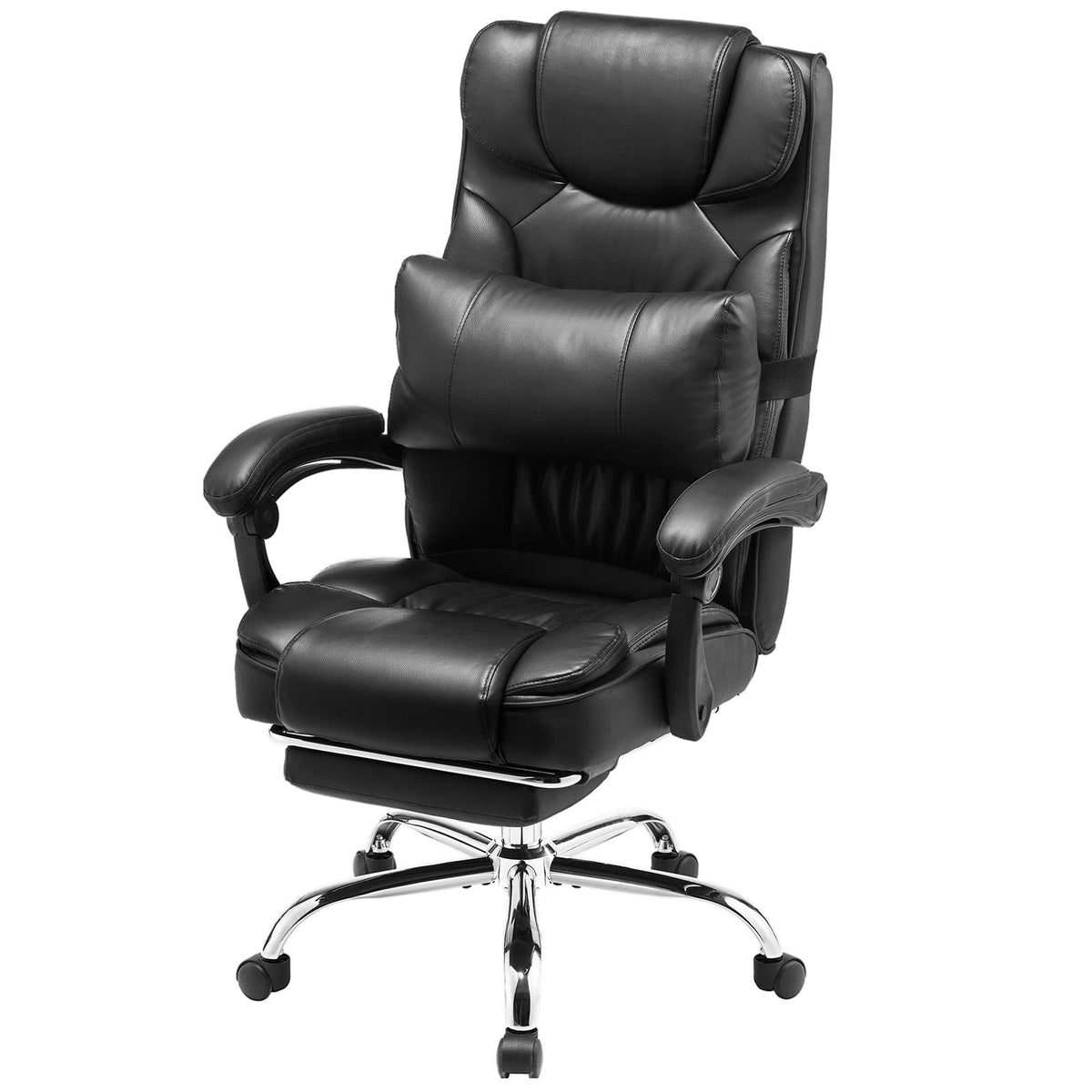 Executive Office Chair with Footrest, 300lb Capacity Office Chair with Lumbar Pillow, Height Adjustable Ergonomic Chair, PU Leather Reclining Home Office Desk Chairs, Black