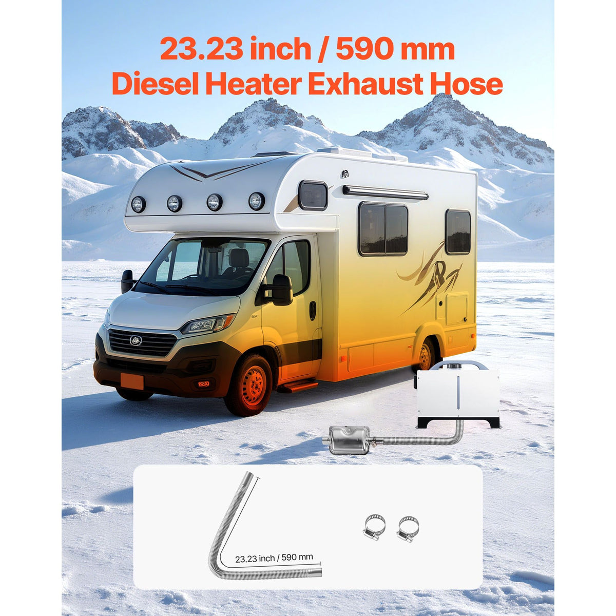 Exhaust Hose, 23.6 inch Diesel Heater Flexible Exhaust Pipe, Stainless Steel Exhausts Hoses with 2 Hose Clamps, Air Diesel Parking Heater Exhausts Hoses Line for 2KW 5KW 8KW Diesels Heaters