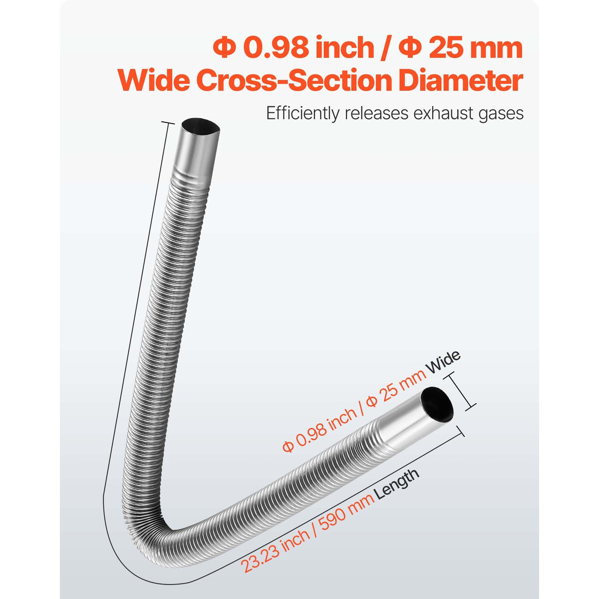 Exhaust Hose, 23.6 inch Diesel Heater Flexible Exhaust Pipe, Stainless Steel Exhausts Hoses with 2 Hose Clamps, Air Diesel Parking Heater Exhausts Hoses Line for 2KW 5KW 8KW Diesels Heaters