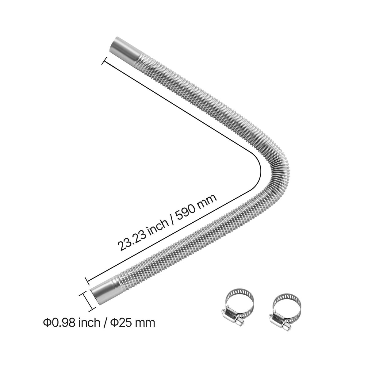 Exhaust Hose, 23.6 inch Diesel Heater Flexible Exhaust Pipe, Stainless Steel Exhausts Hoses with 2 Hose Clamps, Air Diesel Parking Heater Exhausts Hoses Line for 2KW 5KW 8KW Diesels Heaters