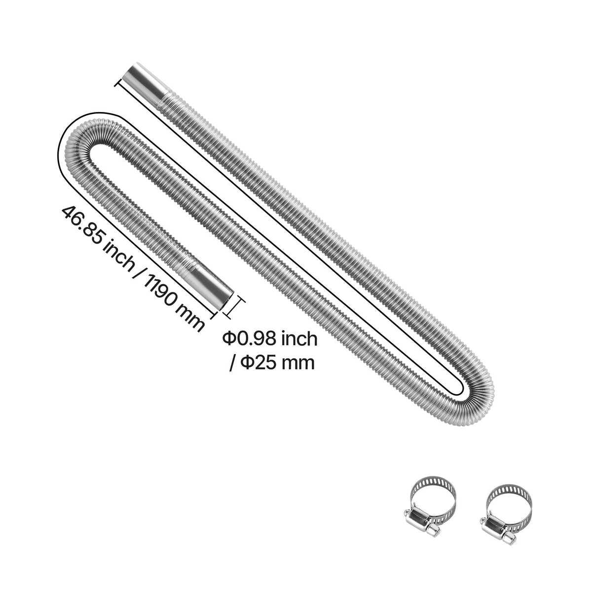 Exhaust Hose, 47.2 inch Diesel Heater Flexible Exhaust Pipe, Stainless Steel Exhausts Hose with 2 Hose Clamps, Exhausts Hoses Kit Diesel Heater Accessories for 2KW 5KW 8KW Diesels Heaters