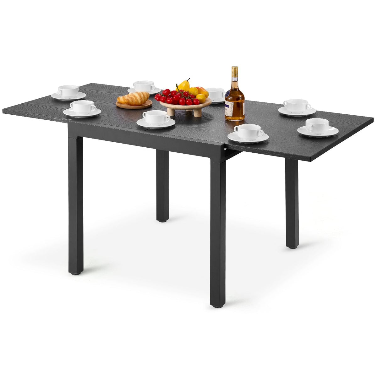 Expandable Outdoor Patio Dining Table, 32–63 inch Rectangular Backyard Bistro Tables for 4-6, Aluminum Frame Metal Steel Slat , All-Weather Large Furniture for Lawn Garden Porch, Dark Gray