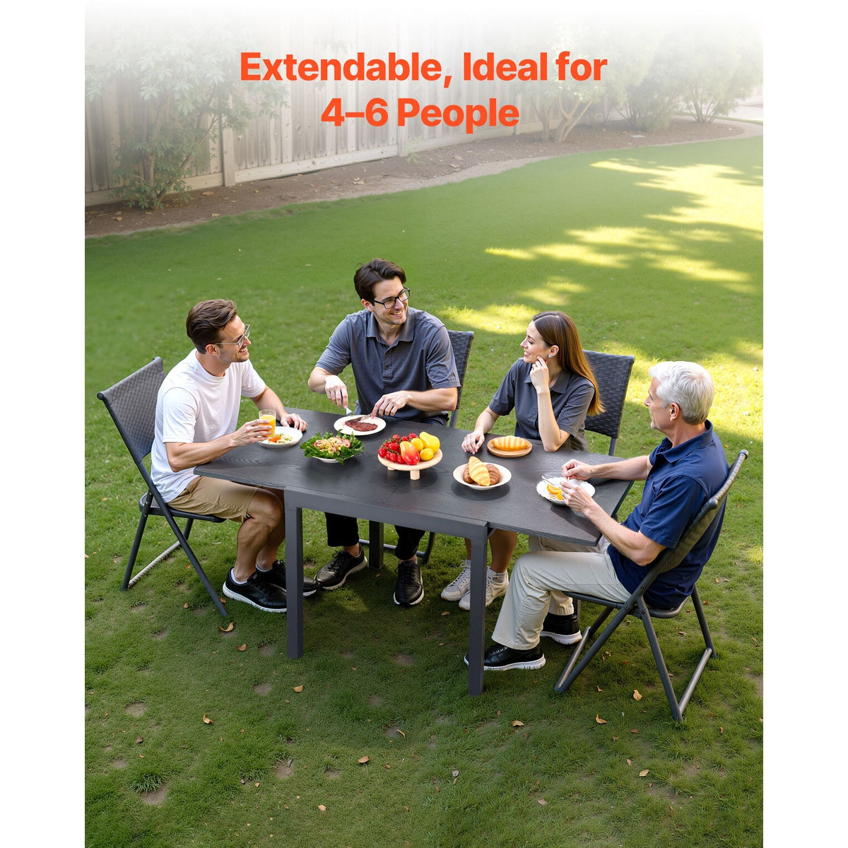 Expandable Outdoor Patio Dining Table, 32–63 inch Rectangular Backyard Bistro Tables for 4-6, Aluminum Frame Metal Steel Slat , All-Weather Large Furniture for Lawn Garden Porch, Dark Gray