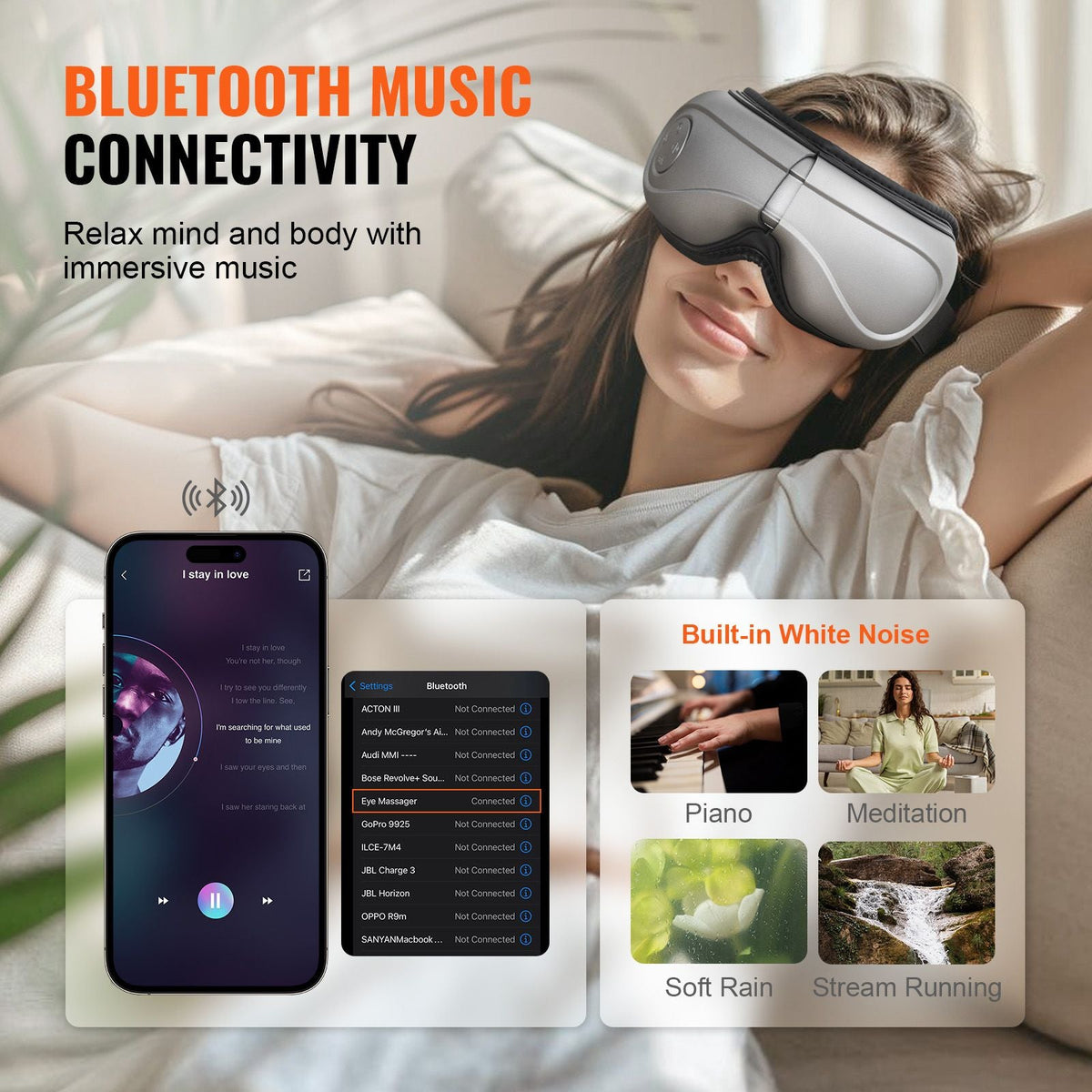 Eye Massager with Heat, Heated Eye Massage Mask with 5 Modes and Bluetooth Music, 180° Foldable Eye Care Massager for Migraines, Eye Strain, Dark Circles, Ideal Gift for Mom/Dad, Gray