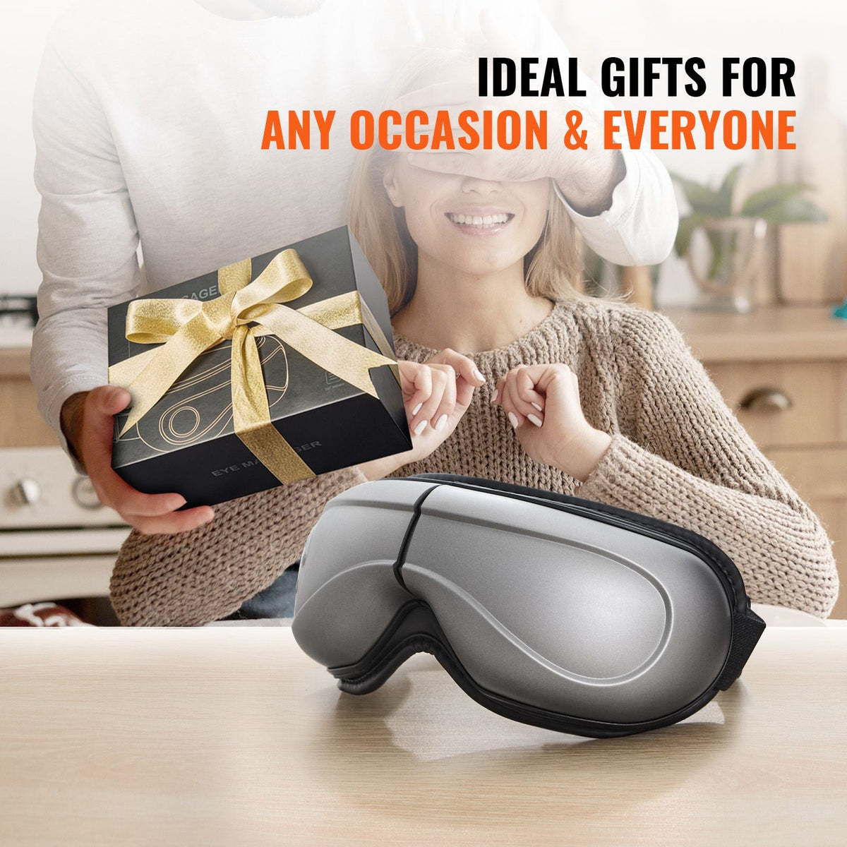 Eye Massager with Heat, Heated Eye Massage Mask with 5 Modes and Bluetooth Music, 180° Foldable Eye Care Massager for Migraines, Eye Strain, Dark Circles, Ideal Gift for Mom/Dad, Gray