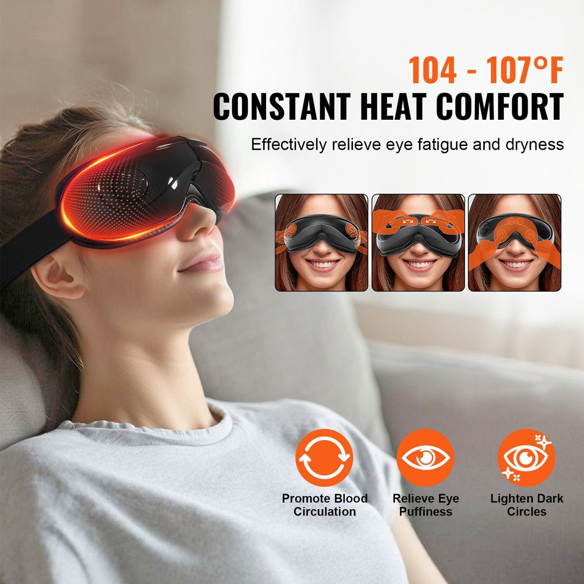 Eye Massager with Heat & Remote, Heated Eye Massage Mask with 5 Modes and Bluetooth Music, 180° Foldable Eye Care Massager for Eye Strain, Dry Eyes, Dark Circles, Ideal Gift for Mom/Dad, Black