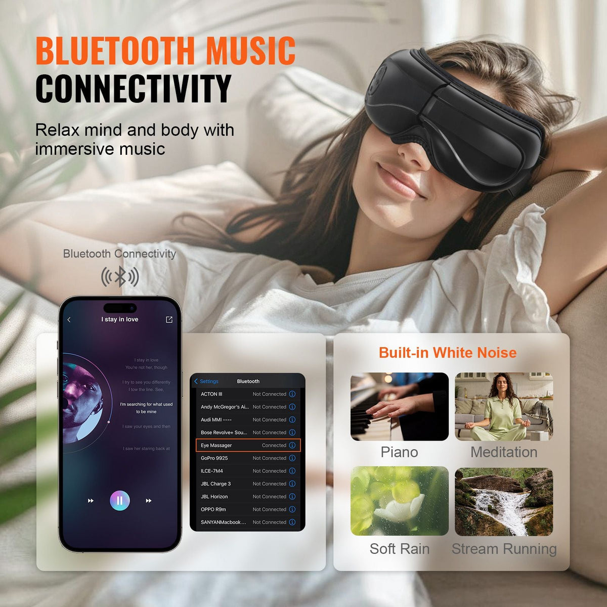 Eye Massager with Heat & Remote, Heated Eye Massage Mask with 5 Modes and Bluetooth Music, 180° Foldable Eye Care Massager for Eye Strain, Dry Eyes, Dark Circles, Ideal Gift for Mom/Dad, Black